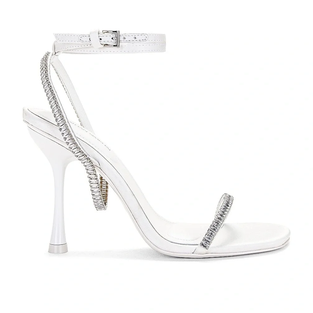 SIMKHAI Luxon Crystal Harness Heeled Elegant White Stiletto Sandals